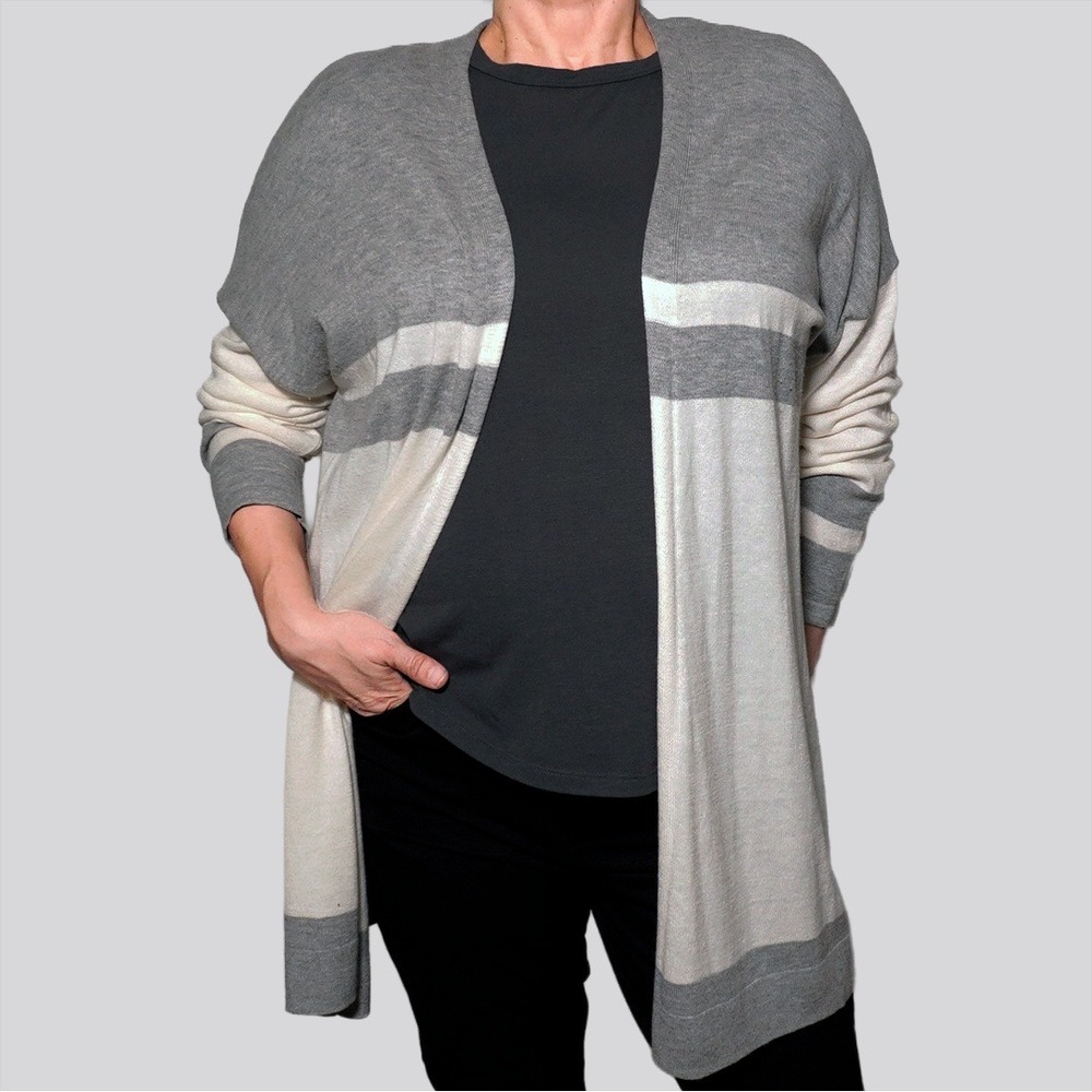 GAP Gray & Cream Striped Open Front Cardigan Plus Size 2X Relaxed Knit